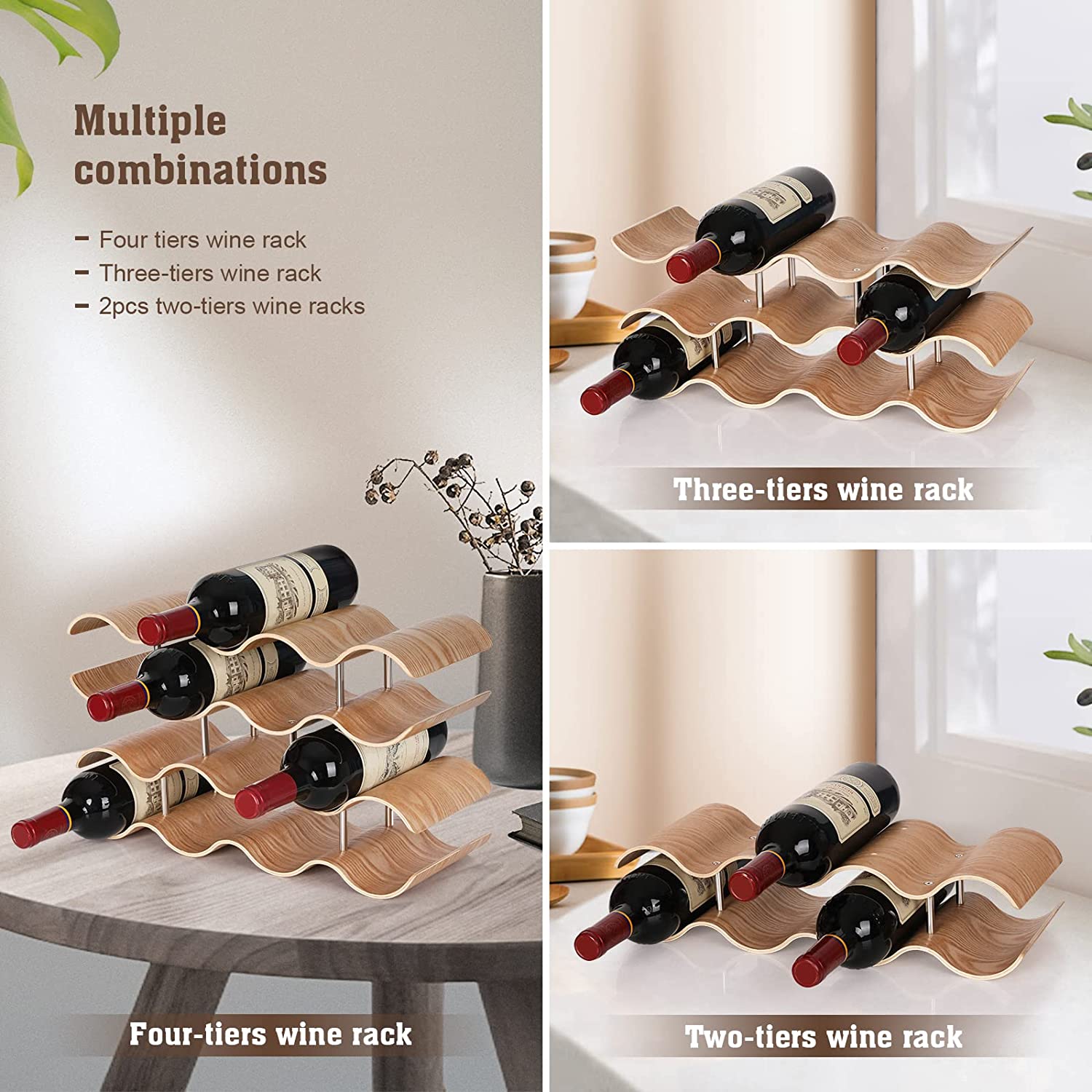 Casier à Vin en Bois de Bouleau Massif - Porte-Bouteille Modulable 14 Bouteilles - Décoration de Comptoir Naturelle – Image 3