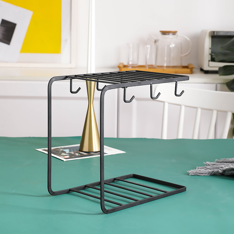 Support de Rangement pour Tasses à Café et Soucoupes - Organisateur de Cuisine Vintage à 6 Crochets - Métal Noir ou Or – Image 2