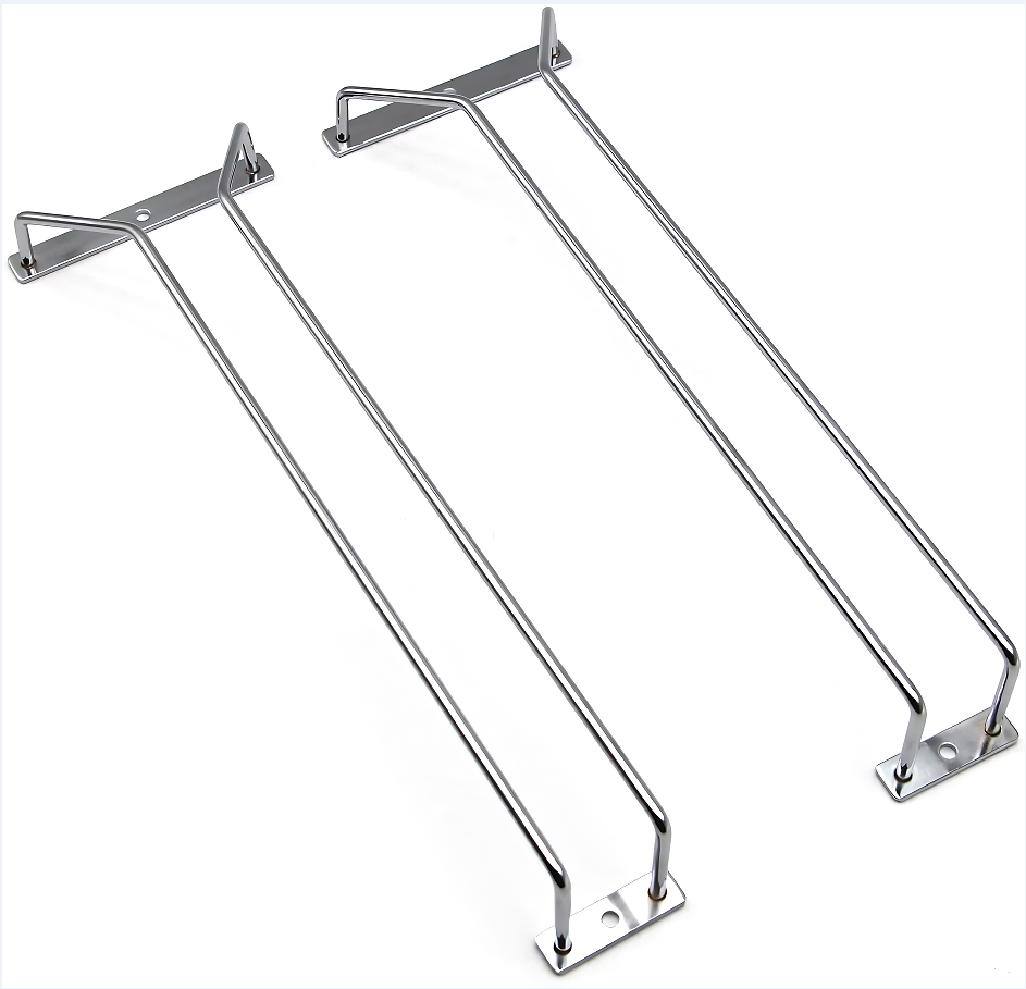 Porte-Verre à Vin sous Armoire en Acier Inoxydable - Support de Verres à Pied Suspendu Finition Chrome - Modèle BJ-001 – Image 2