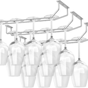 Porte-Verre à Vin sous Armoire en Acier Inoxydable - Support de Verres à Pied Suspendu Finition Chrome - Modèle BJ-001