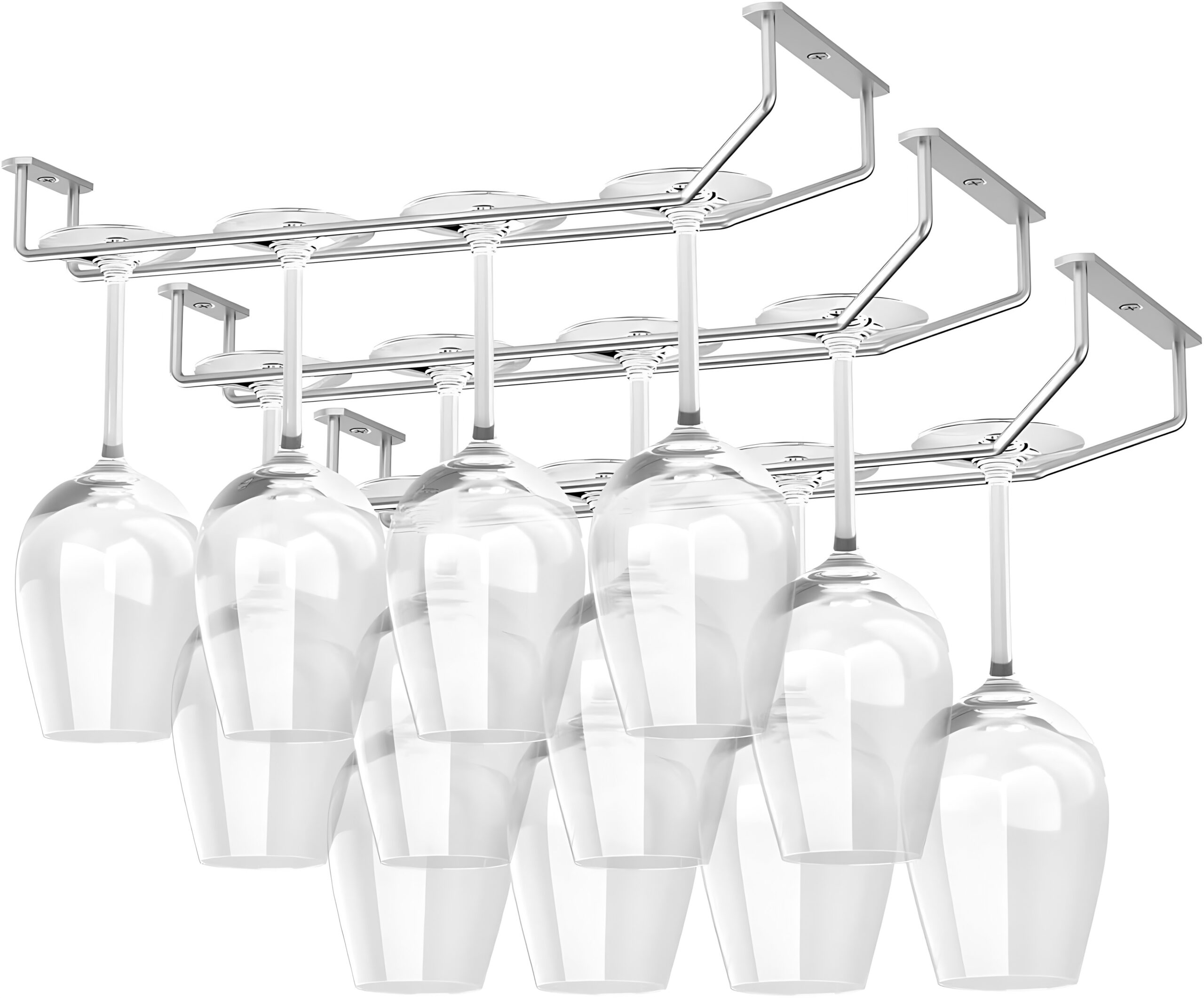 Porte-Verre à Vin sous Armoire en Acier Inoxydable - Support de Verres à Pied Suspendu Finition Chrome - Modèle BJ-001