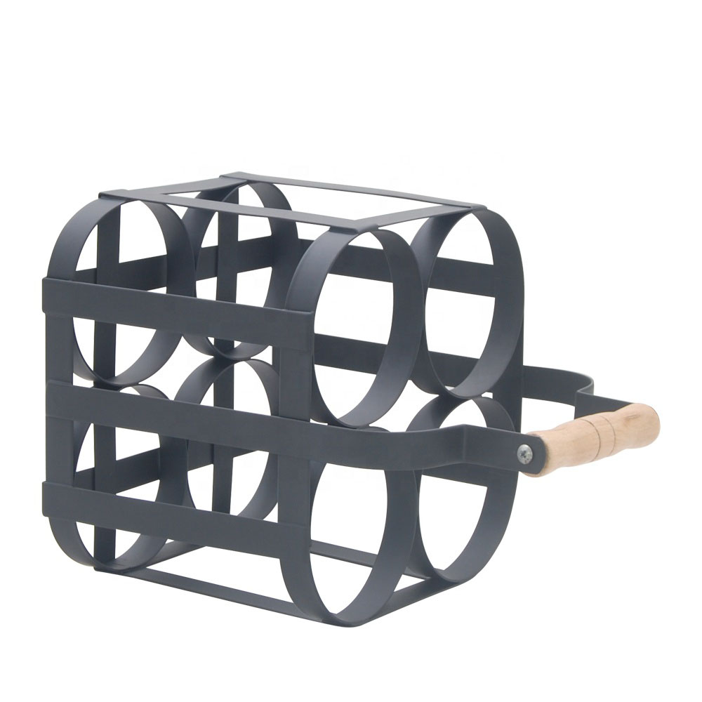 Porte-Bouteilles en Métal Noir avec Poignée en Bois - Panier de Transport pour 4 Bouteilles - Design Moderne et Robuste – Image 3