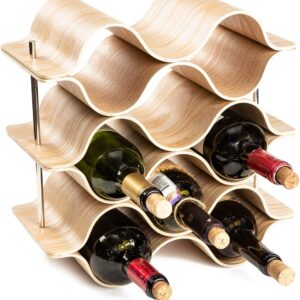 Étagère à Vin Design Vague en Bois Massif - Porte-Bouteilles 6 Niveaux Modulable - Style Minimaliste Naturel