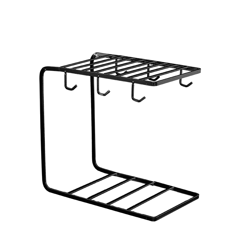 Support de Rangement pour Tasses à Café et Soucoupes - Organisateur de Cuisine Vintage à 6 Crochets - Métal Noir ou Or